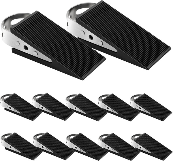 Shackcom Heavy Duty Rubber Door Stopper Wedge, 12 Pack Black, Suitable for All Floor Types, with Stainless Steel Hangers