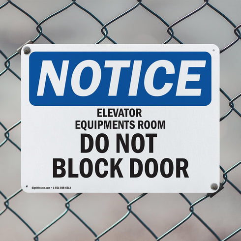 (2 Pack) Elevator Equipment Room Do Not Block Door OSHA Notice Sign, 18 Inch X 12 Inch Aluminum