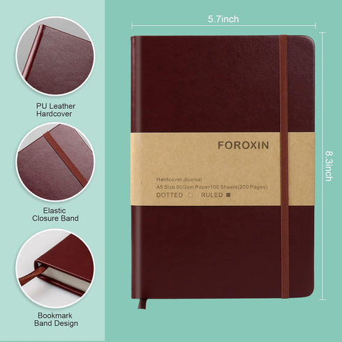Journal Notebook (A5-Lined, Brown), 192 Pages, Medium 5.7 x 8.3 inches, 80 gsm Thick Paper, Hardcover