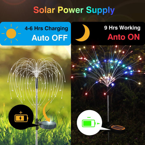 120 8 4 Pack Lewondr Firework Solar Garden Lights, LED Solar Firework Lights with Lighting Modes, Waterproof Sparkler