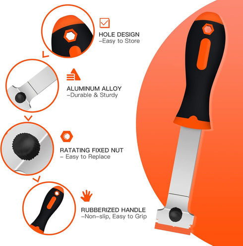DEKEones Razor Blade Scraper, Long Handled Tool with 10 Extra Replacement Blades for Cleaning