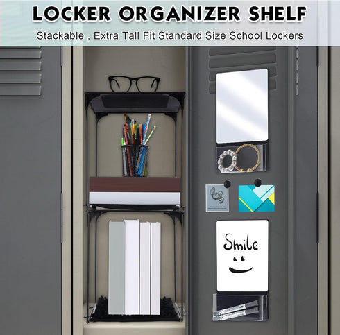 Kosiz 22 Pcs Locker Organizer Kit, Back to School Accessories with Whiteboard, Mirror, Dry Eraser & Hooks