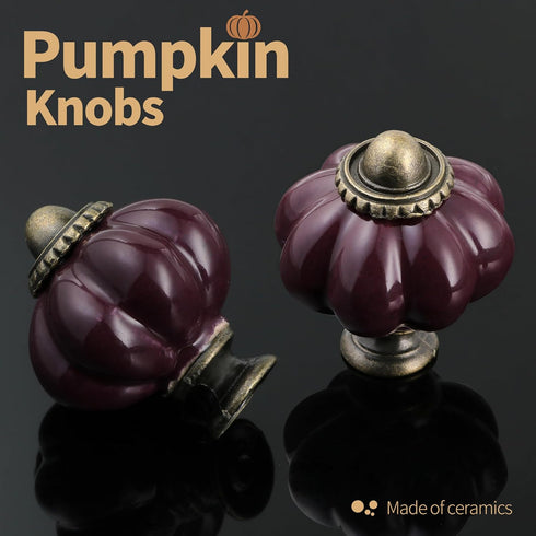 Deep Purple Ceramic Knobs, 12 Pack Pumpkin Cabinet Knobs, Vintage Drawer Pulls with Screws