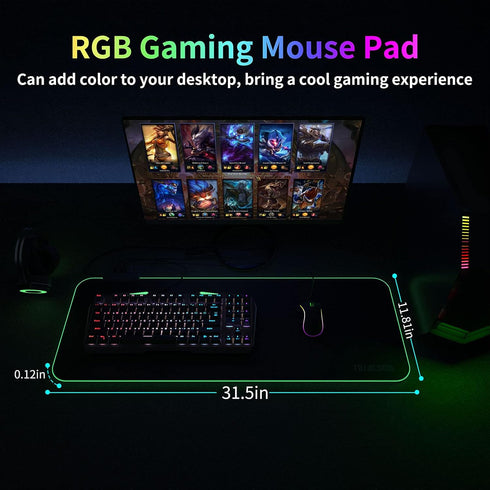 RGB Large Gaming Mouse Pad with 4-Port USB Hub and 13 Lighting Modes, Oversize Anti-Slip Rubber Base (Black)