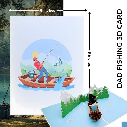 iGifts And Cards 3D Mountain Fishing Pop-Up Card – Canoe, Forest & Leaping Trout – Gift for Men, Fishermen, Nature