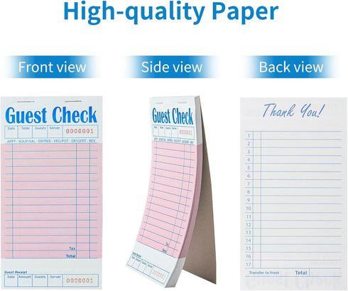 6 Pack 50 Sheets/Pack, 300 ZPARIK Pink Guest Checks Books for Servers Server Note Pads, Waiter Checkbook, Waitress