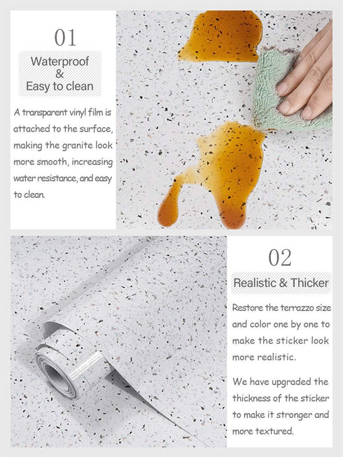 Glossy Marble Paper for Countertop, Waterproof Peel and Stick Wallpaper Granite Sticker 15.7 197 Easy to Install