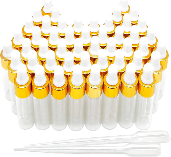 50PCS Transparent 5ml Mini Sample Dropper Bottles, Essential Oil & Perfume Bottles with 2 Plastic Droppers