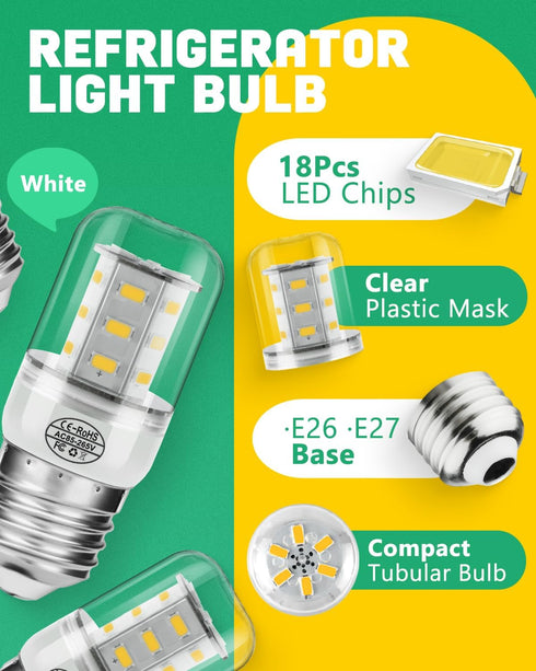 Refrigerator LED Light Bulb KEI D34L Refrigerator Bulb Light Replacement Fit for Frigi-daire Ken-More-2 Packs (3.5W 85V-265V E27 2700K Warm Light) by BOGDA