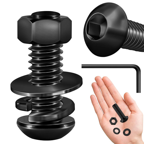 (20 Sets) 1/4-20 Bolt x 1/2" Button Head Socket Cap Bolts, Black Oxide 304 Stainless Steel Nuts and Bolts Assortment Kit