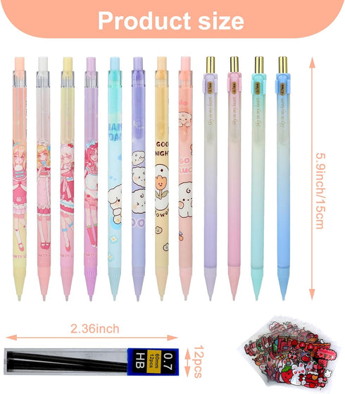 Kawaii Mechanical Pencil Set with Lead Refills 0.5/0.7mm, Cute Pencils Set for Writing, Drawing, School Supplies