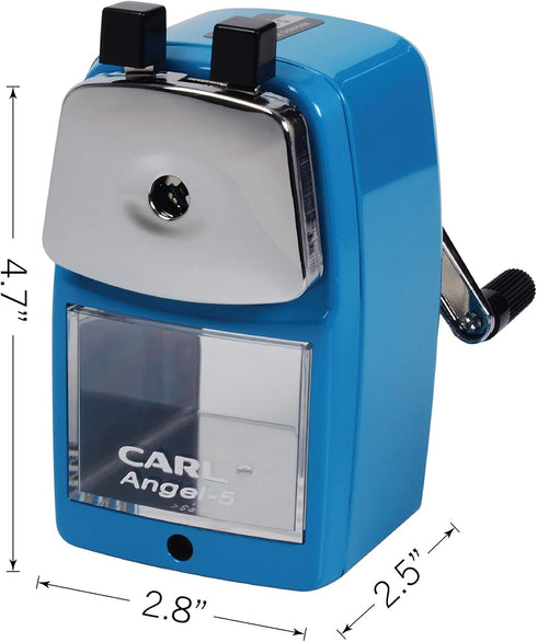 Carl Angel-5 Manual Pencil Sharpener with Metal Table Mount, Quiet for Classroom, Home & Office, Black