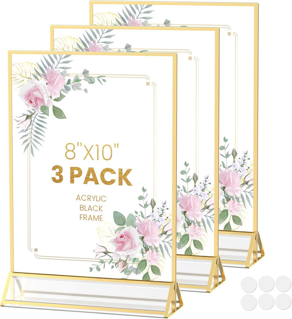 Gold Frames 8X10 Double-Sided Gold Picture Frames Tabletop Acrylic Sign Holder for