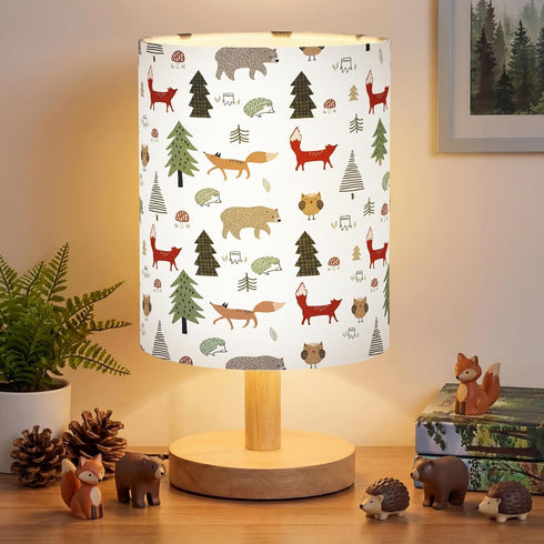 VIHOSE Woodland Animals Kids Table Lamp for Bedroom Kids Bedside Lamp with