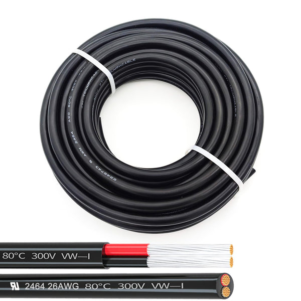 26AWG UL2464 Power Cable, Flexible Stranded Electrical Wire, Red & Black, 25ft Tinned Copper