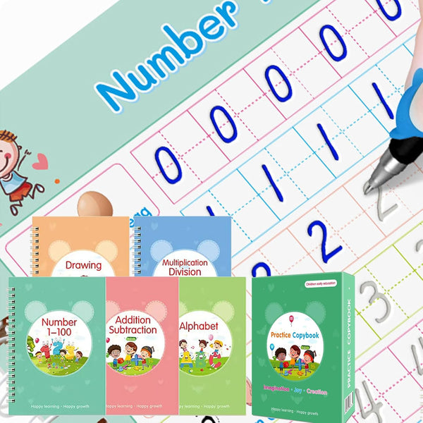 HAIYISHIYE Grooved Writing Books for Kids, Magic Practice Copybook, Reusable Handwriting Practice Book