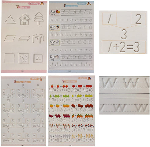 Magic Practice Copybook for Kids, Reusable Calligraphy Handwriting Workbooks, 4 Book + Pen Set for Preschoolers