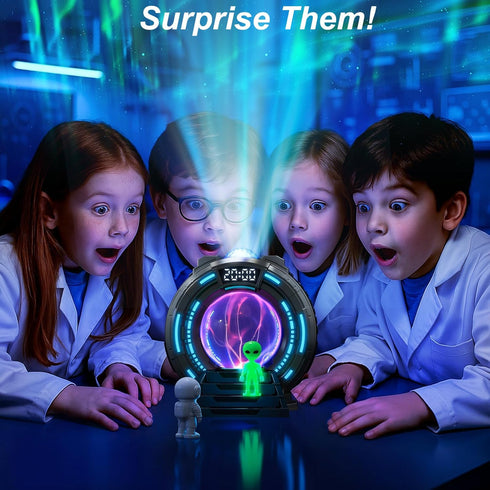 Northern Lights Projector with Plasma Ball Lamp, White Noise, Music Speaker, Alarm Clock & Remote, Stargate Astronaut