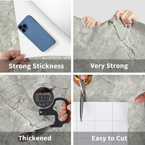 Erfoni Gray Glossy Marble Wallpaper, Peel and Stick Contact Paper for Kitchen Cabinets, 15.8"x118.1"