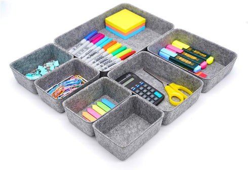 Welaxy Office Drawer Organizers, 7-Piece Felt Storage Bin for Stationery and Craft Sorting at Home or Dorm