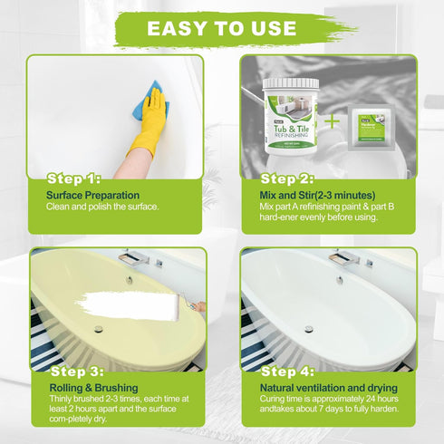 35oz 8 50-60sq.ft, White Tub and Tile Paint, Tub and Tile Refinishing Kit with Tools, Semi-Gloss Bathtub Paint