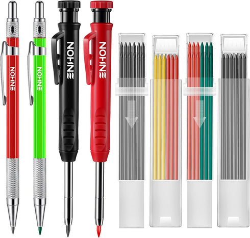 Enhon Mechanical Pencil Set with 4 Carpenter Pencils and 40 Refills, Woodworking Tools for Carpenters (Green, Red,