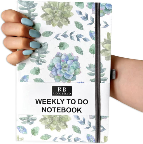 RICCO BELLO Undated Weekly Planner To Do Notebook - Hardcover for Work, School, Home with Pen Holder, Bookmark, Band