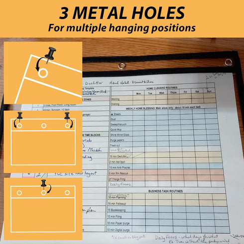 LOPYXBR 20 8.5x11 Inch 3-Rings 8.5x11 PCS Horizontal Job Ticket Holders Dry Erase Pockets Reusable Sleeves Black Work