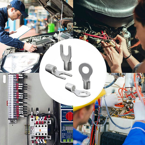 600 Pcs Non-Insulated Crimp Terminal, 22-10 AWG Tin-Plated Copper Ring Fork Terminals Electrical Wire Connector Kit
