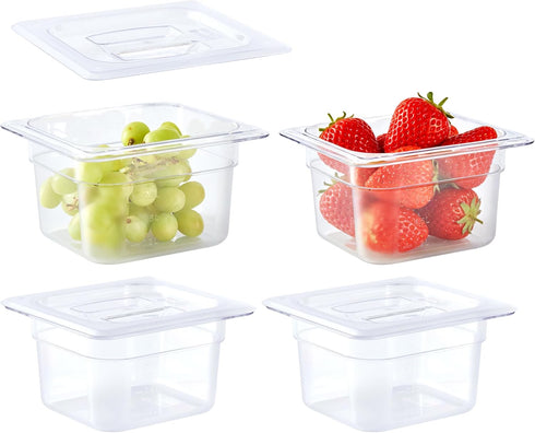 1/6 Size 4" Deep Plastic Food Pans with lids,Clear Polycarbonate Commercial Food