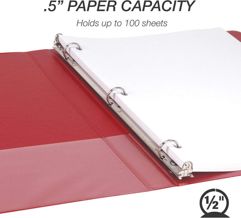 Samsill Durable .5 Inch Binder, Made in the USA, Round Ring Customizable Clear View Binder, Red, 8 Pack