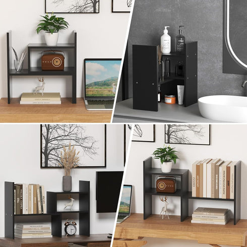 TY ARTS & CULTURE Expandable Wood Desktop Storage Organizer, Multipurpose Desk Bookshelf Case Display Shelf for Home