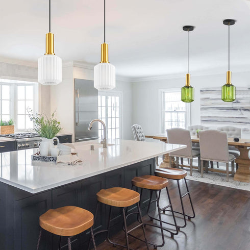 AOJUNSANSAN 2 Pack Mid Century Frosted Glass Pendant Light Fixture Brushed Gold Pendant Lights Kitchen Island Modern