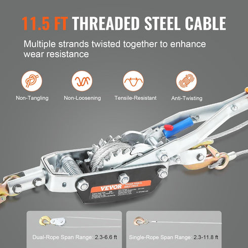 VEVOR Come Along Winch, 5 Ton Pulling Capacity, 11.5 ft Steel Cable, Heavy Duty Ratchet Power Puller