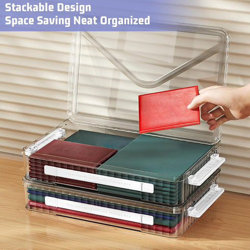 Marte Vanci Plastic Storage Bin with Lid, Portable Project Case with Handle, Clear Storage Box for A4 Letter Paper,