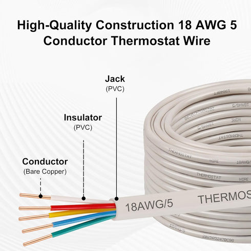 18AWG 5 20FT, 18 5 (10FT 20FT 25FT 30FT 50FT 75FT 100FT) XRDS -RF Conductor Thermostat Wire Solid Copper, Gauge Wire