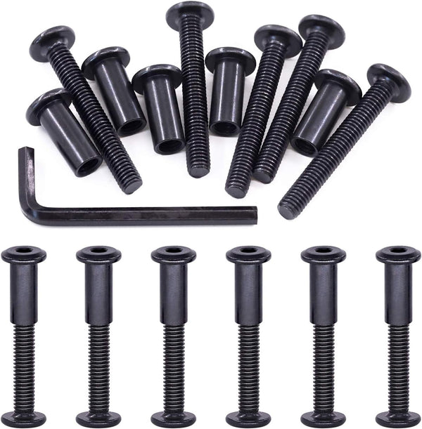 Swpeet 25Pcs M6x45mm Carbon Steel Black Hex Drive Socket Cap Bolts, Barrel Nuts Assortment Kit with Allen Wrench