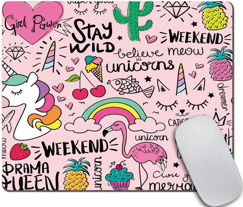 Custom Gaming Mouse Pad, Cute Flamingo and Unicorn Non-Slip Rubber Comfortable Design