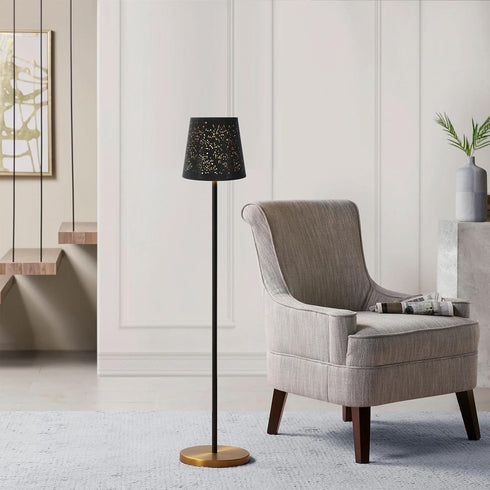 Clip-Bulb 5.90X5.90X5.51 Inch Angoily Hollow-Out Black Cloth Lamp Shade, Floor Lamp Stylish Light Cover, Light