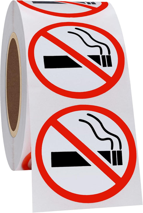 HYBSK No Smoking Logo Labels Glossy Paper Public Warning Stickers, 1.5" Round, 500 Total Per Roll