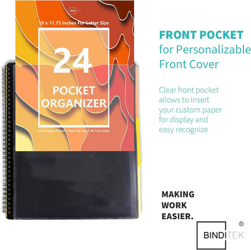 Binditek 1 Pack Poly Project Organizer, 24 Pocket with 12 Dividers, Heavy-Duty Folder, Letter Size, Office Supplies