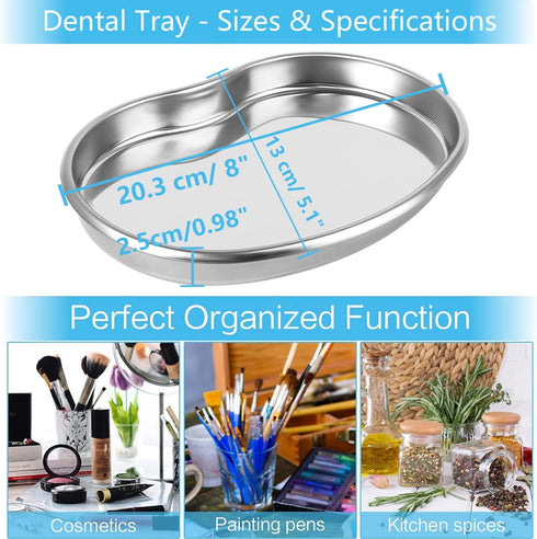Prgislew 4 Pack Dental Tray, Medium Stainless Steel Kidney Trays, Reusable Metal Dish for Lab, Kitchen, Pet Tools
