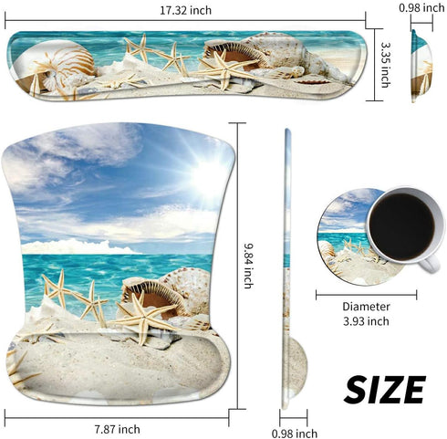 Wrist Rest for Computer Keyboard and Mouse Pad with Wrist Support Gel Seashells Beach Ergonomic Mousepad Memory Foam Comfortable Keyboard Pad Set Non-Slip Base Come with A Cute Coaster by BEOTIWAD