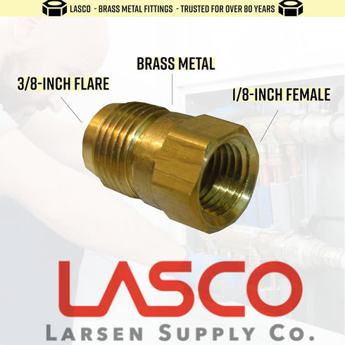 LASCO 17-4627 3/8-Inch Flare by 1/8-Inch Female Pipe Thread Brass Adapter