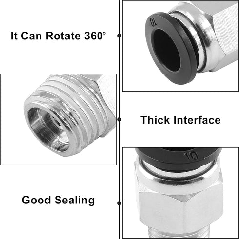 5Pcs Male Straight Push to Connect Fittings, 10mm Tube OD x 1/4 inch NPT Thread for Pneumatic Hose