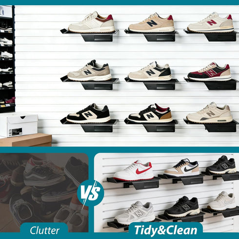 LYYUWE Slatwall Shelf for Retail Display, Heavy Duty Metal Display Shelf with Non Slip Pad for Shoes, Sneakers, Hats