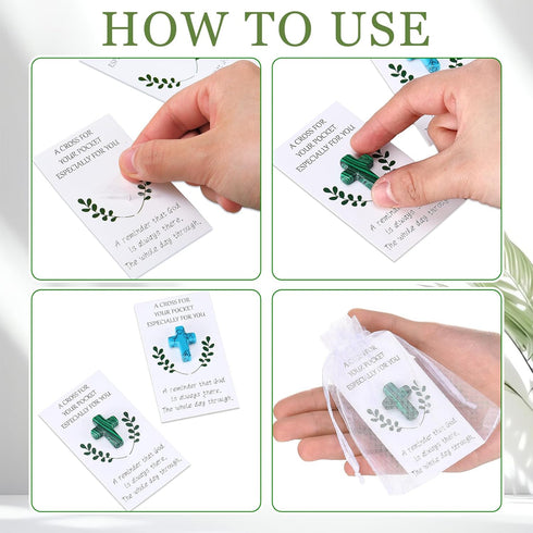 50 Sets Chunful Celebration of Life Favors Christian Pocket Token Bulk Cards with Cross Crystal Stones White Organza