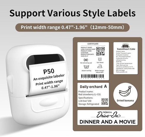 Barcode Label Printer P50, Portable Bluetooth Thermal Mini Label Maker for Office & Home, Easy to Use for Small Business