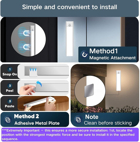 Closet 3-Color Dimmable Counter (2, 12 inch) Motion Sensor Under Cabinet Lighting-Magnetic Rechargeable Lights