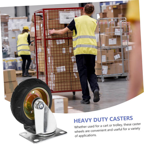 UKCOCO Small Swivel Caster Wheels with Brake for Cart Trolleys and Outdoor Trash Bins Rubber Iron Core Replacement